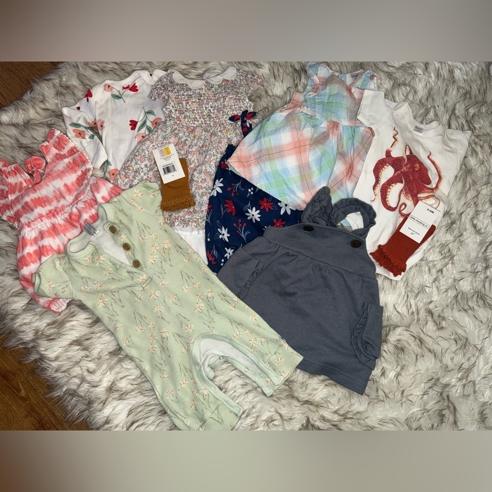 Carters, haute hippie, girls summer 3-6 months clothes. dresses, tops, socks